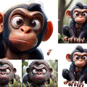 120 Cute Cartoon Monkey & Gorilla PNG and JPG Bundle | High-Res 4000px Animal Clipart for Kids’ Wall Art and Scrapbooking