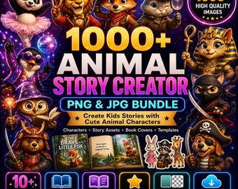 Animal Story Creator Kit PNG JPG Bundle, Kids Book Characters