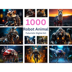 Cyberpunk Robot Animal Art: 1000 Sci-Fi AI Prints (Digital Download