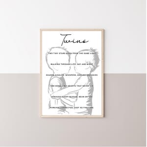 Kunst aan de muur kinderkamer tweeling: minimalistische citaatprint (digitale download, 5 maten inbegrepen)