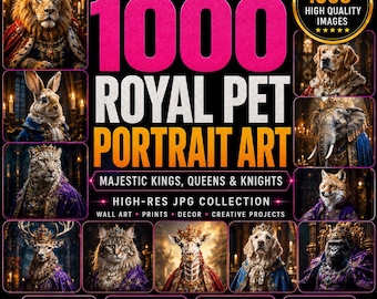 1,000 Royal Animal Portraits, Renaissance JPG Wall Art Bundle