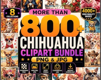 800 Chihuahua Clipart Bundle, High-Resolution PNG JPG Commercial Use