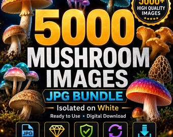 5000 Mushroom Images JPG Bundle, Isolated on White Botanical Clipart