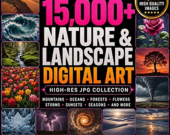 15,000+ Nature & Landscape Digital Art, Printable JPG Wall Art Bundle