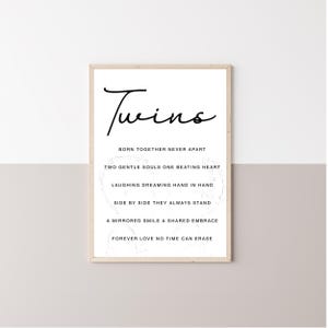 Kunst aan de muur kinderkamer tweeling: minimalistische citaatprint (digitale download, 5 maten inbegrepen)