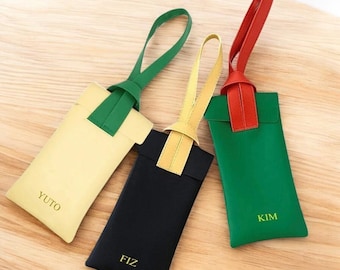 Personalisierte Brillentasche aus Leder - Brillenetui mit individueller Gravur, Brillenbeutelhalter, Brillenetui mit Monogramm