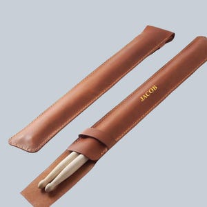Custom Leather Drumstick Case, Personalized Stick Bag, Musician Gift, Drumstick Holder, Leather Pouch, Drummer Christmas Gift