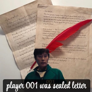 Handgemachter wachsversiegelter Brief von Spieler 001/Frontmann (Lee Byun-Hun) von Squid Game