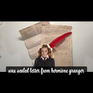 Carta hecha a mano y sellada con cera de Hermione Granger de Harry Potter