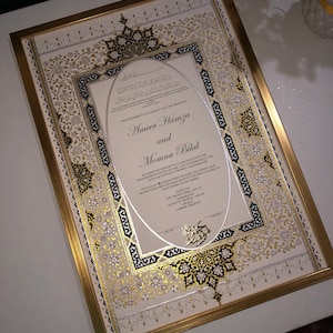Nikkahnama luxuoso pintado à mão | certidão de casamento | Certificado Nikkah A3 com folha de acrílico