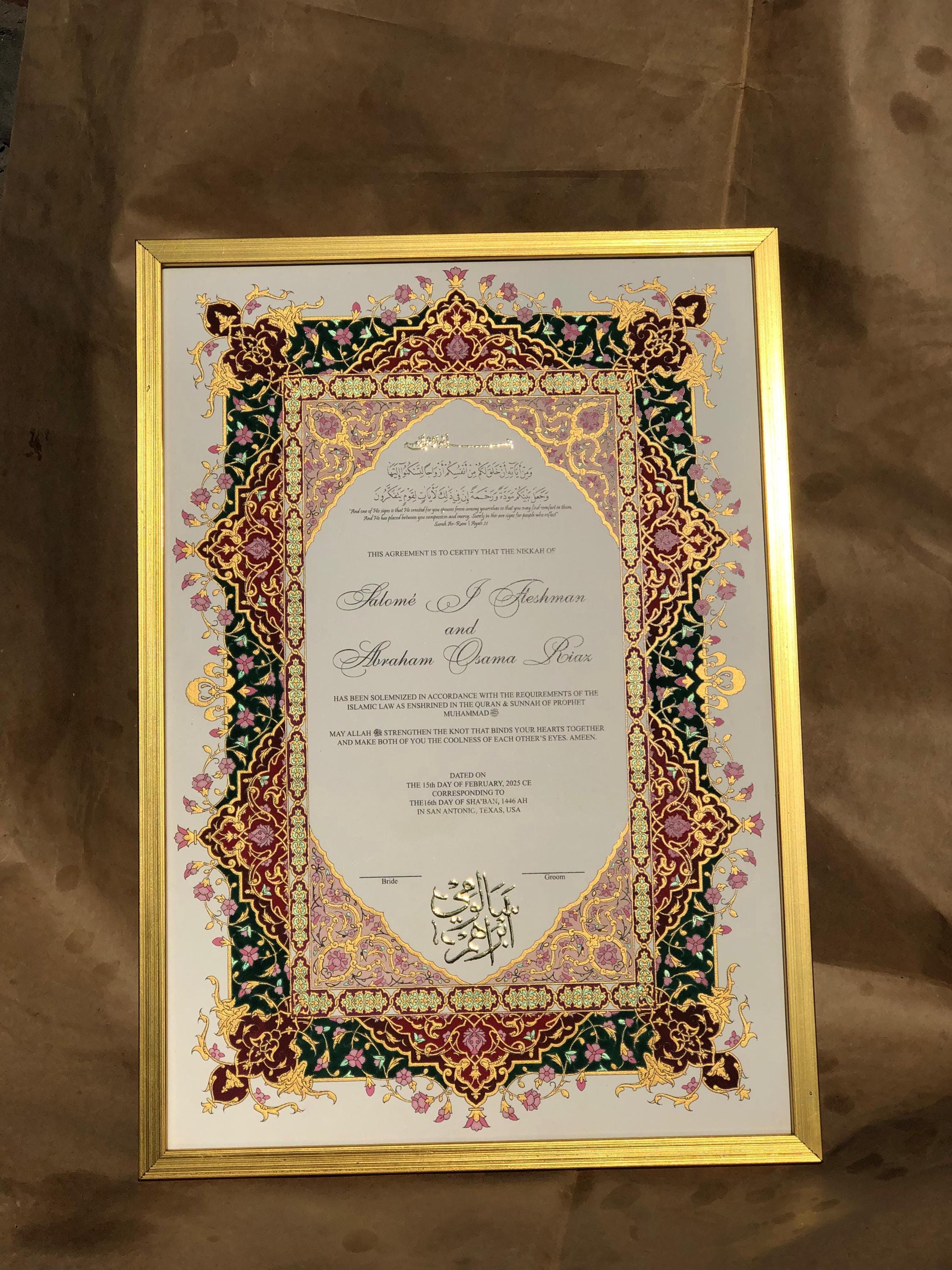Luxury handpainted nikkahnama | wedding certificate | A3 Nikkah certified