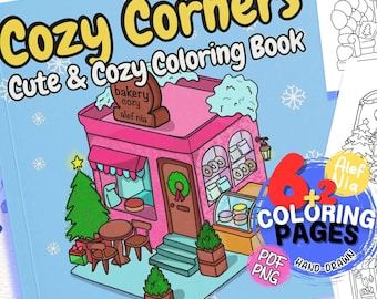 Little Corner Cozy Cute Coloring Book | 6+2 Cute Coloring Pages | Cozy Times and Relaxing for Adults | Digital Download - Printable PDF