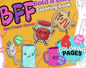 BFF and Best Friends Coloring Book | 6 Friendship and Fun Party Favors Coloring Pages | Bold and Easy | Digital Download - Printable PDF