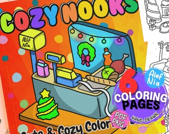 Cozy Corner Cosy Colouring Book | 6 Cozy Cute Coloring Pages | Cozy Times and Cute Stress-Free Art | Digital Download - Printable PDF