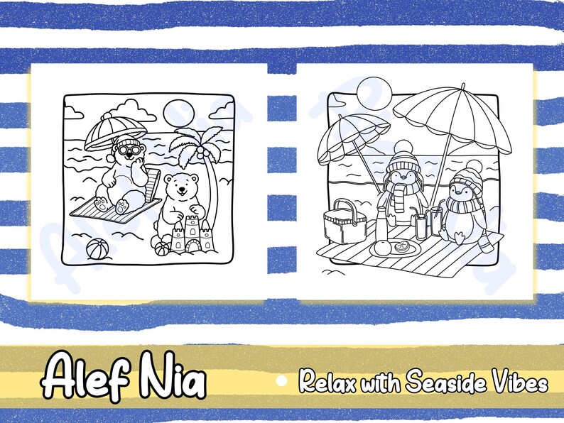 Cozy animals and cute friends at the beach coloring book for kids and adults featuring adorable hand-drawn illustrations easy and fun to color