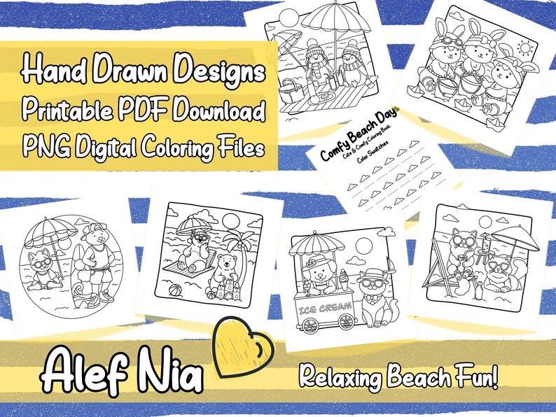 Hand-drawn cute animal coloring pages cozy and relaxing illustrations cozy friends book for adults and kids printable PDF and PNG digital download