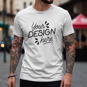 Gildan 5000 White T-shirt Mockup, Real Male Model Mock, Simple Aesthetic Mens Tshirt Template, Styled tshirt mockup photoshop, cute tshirt