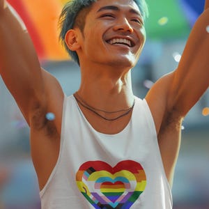 Pride Heart Tank Top | LGBTQ+ Flags Shirt with Rainbow, Trans & Progress Pride Hearts | Unisex Festival Tee | Queer Parade Outfit
