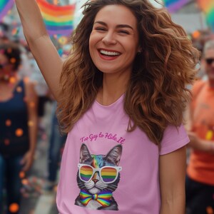 Too Gay to Hide It Cat T-Shirt, Pride Apparel, Unisex Tee, Rainbow LGBT Shirt, Gift for Cat Lovers, Summer Fashion