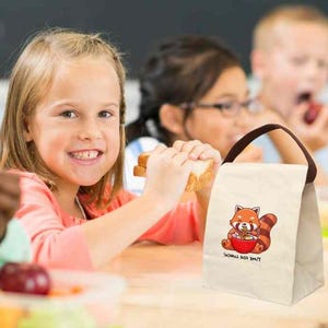 Cute Canvas Lunch Bag with Red Panda, Eco-Friendly Reusable Bento Tote for Kids and Adults, Kawaii Ramen Design