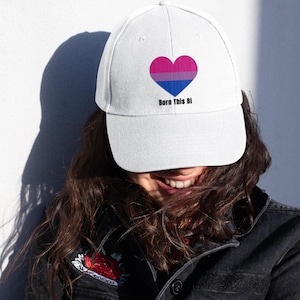 Born This Bi Bisexual Pride Hat, Embroidered Heart Cap, LGBTQ Hat for Pride Month, Queer Visibility Gift, Bi Flag Accessory