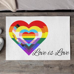 Pride rainbow doormat - Love is Love welcome mat, LGBTQ+ Home Decor, Pride Gift, Festive Indoor Outdoor Mat