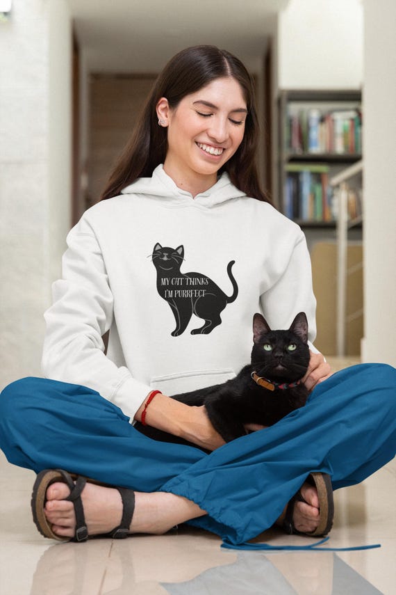 Felpa con cappuccio divertente con gatto nero: felpa accogliente