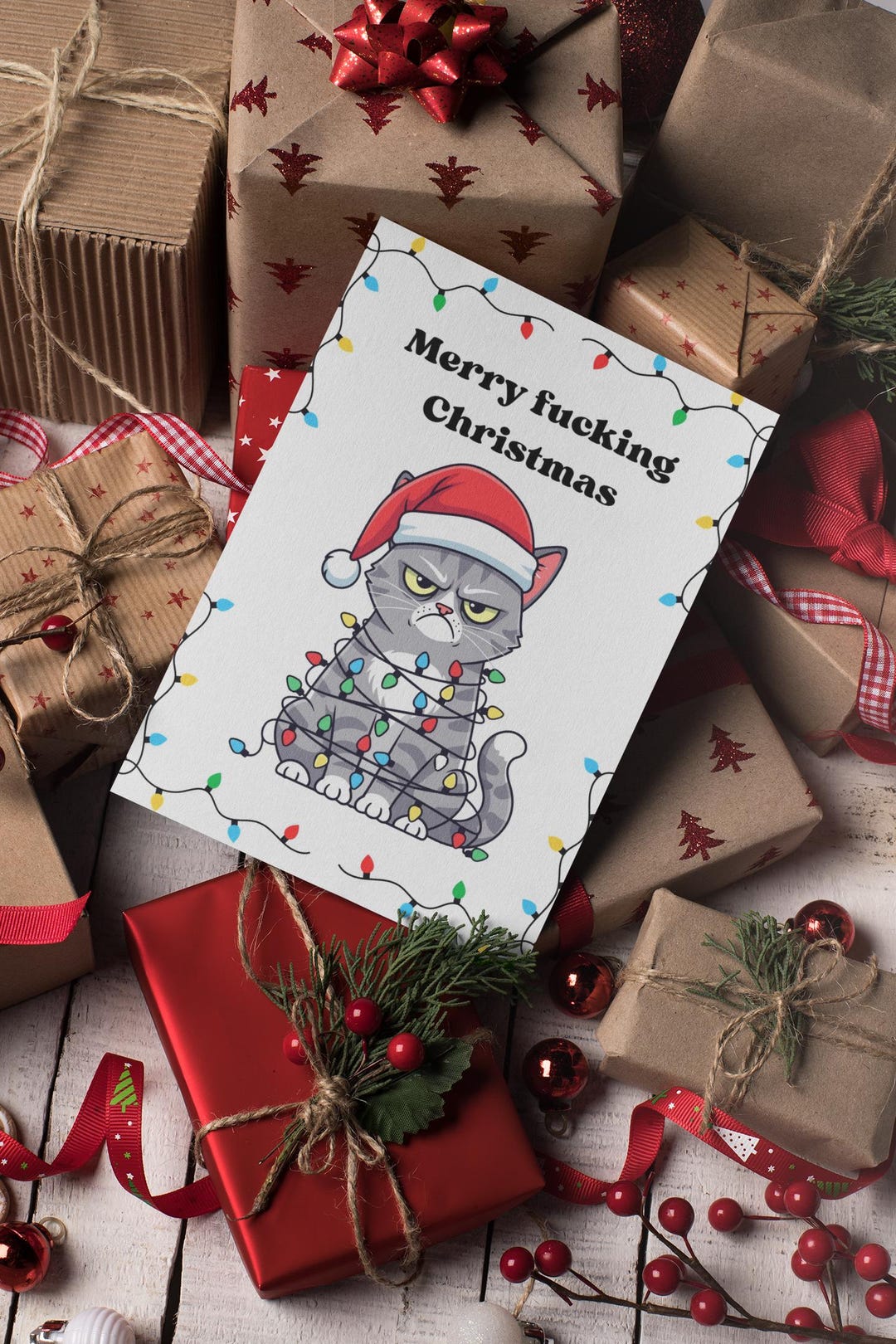 Funny Cat Christmas Card • Printable Holiday Card • Sarcastic Xmas Card ...