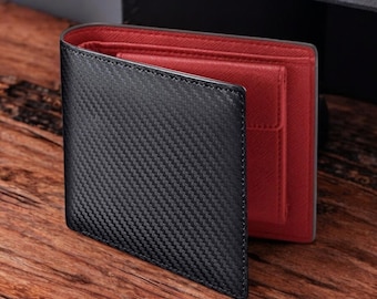Fashion Carbon Fiber Men&#39;s Leather Wallet Casual Two-fold Leather Long Wallet Women&#39;s Multi-Card Change Pocket Short Wallet