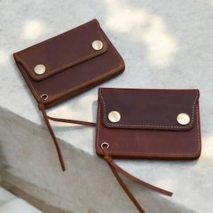 Cartera de cuero 100 % genuino para hombre, cartera pequeña vintage hecha a mano para hombre, tarjetero con cremallera y bolsillo para monedas
