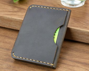 Handmade Leather Card Wallet: Minimalist Cowhide Credit Card Holder