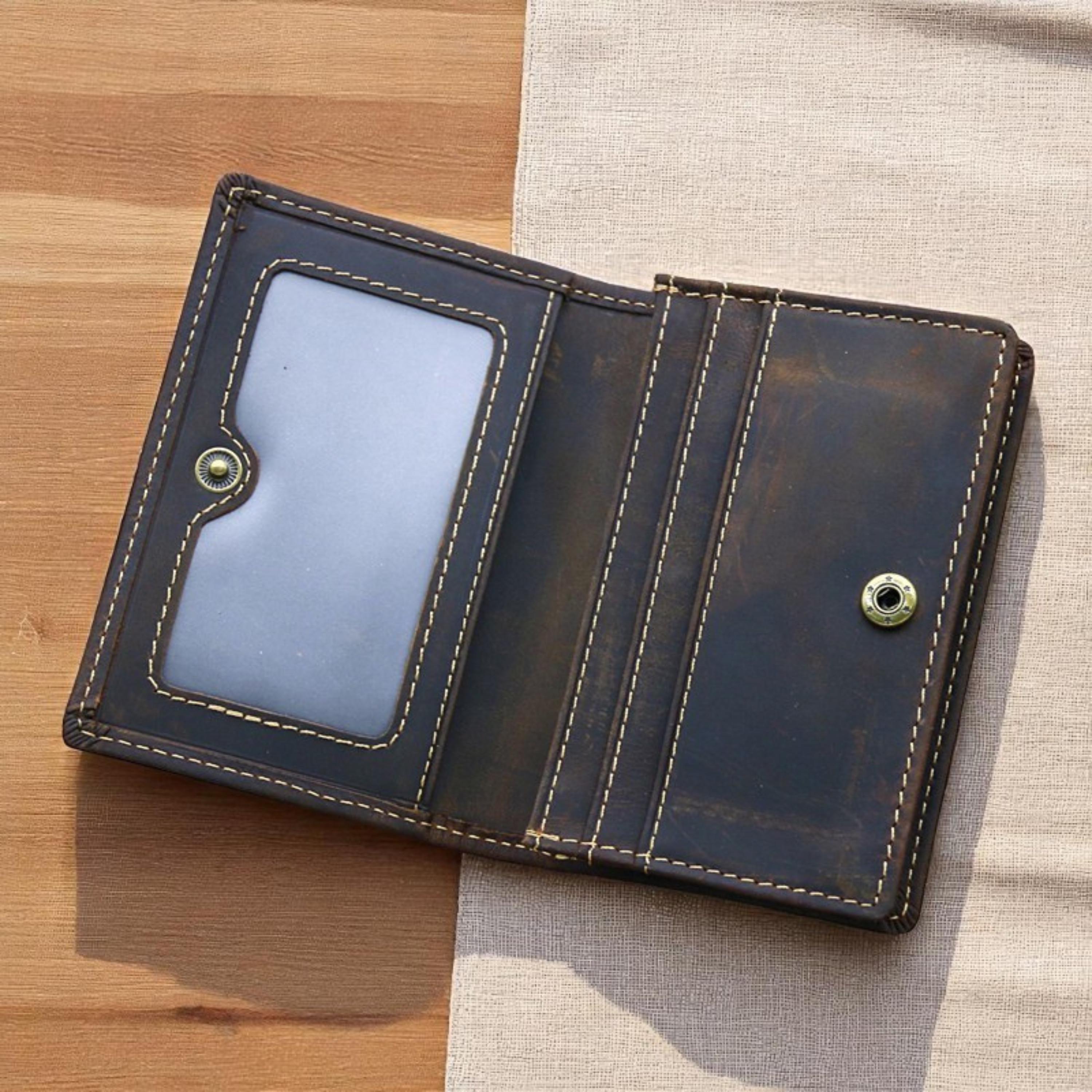 Vintage Crazy Horse Leather Wallet, Slim Cowhide Card Holder