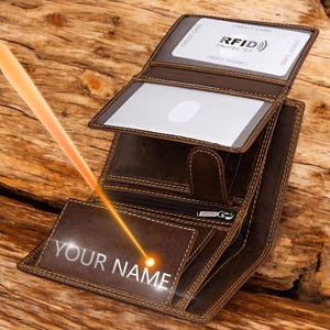 Billetera para hombre con nombre grabado gratis, billetera de cuero genuino vintage para hombre, monedero de bolsillo de alta calidad, bolsa de dinero para regalo, billetera personalizada