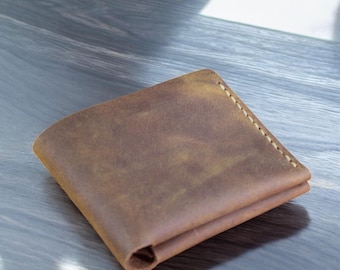 Cartera pequeña de cuero genuino hecha a mano de alta calidad para hombre, monedero con miniclip para dinero, billetera corta plegable para hombre.