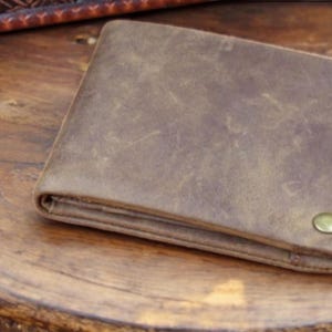 Portefeuille en cuir de vachette vintage pour hommes, sac à main pour hommes, pinces à billets pour hommes, portefeuille pour cartes de crédit à deux volets avec poche à glissière horizontale WF110