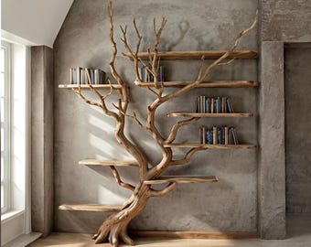 Baumförmiges Bücherregal aus Treibholzast, schwebendes Bücherregal SINLTB071
