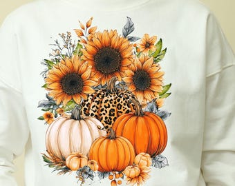 Floral Leopard Pumpkin PNG, Fall Sublimation Design (Digital Download)