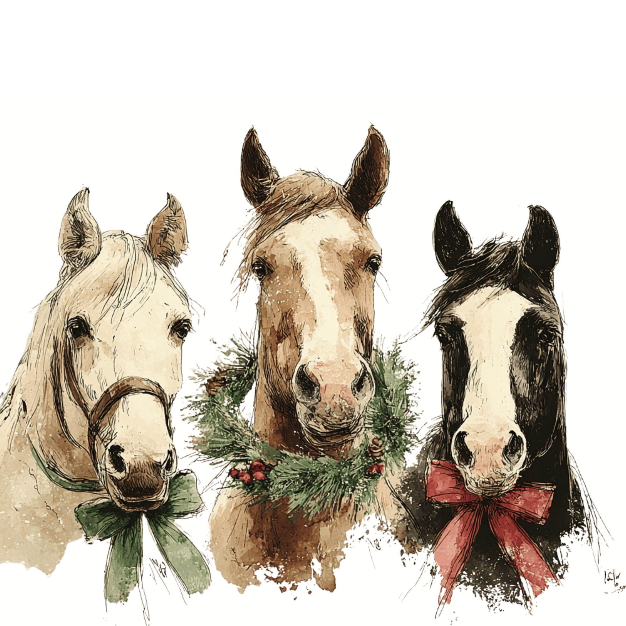 Vintage Christmas Horses PNG - Western Christmas Clipart - Watercolor ...