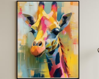 Lámina infantil de jirafa colorida: Arte abstracto de pared (descarga digital)