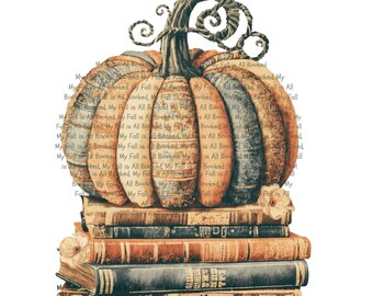 Retro pompoenboekenstapel PNG, herfstsublimatieontwerp png, boekenliefhebbers png, digitale download