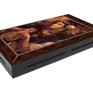 Trendy cassandaan-backgammonset – premium houten bord, op Perzische prinses geïnspireerd, luxe tavlaspel