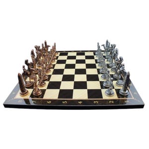 Egyptisch metalen schaakspel – antiek ontwerp, walnoothouten mdf houten bord, luxe schaakspel (37 x 37 cm)