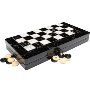 Klassieke backgammonset van zwart marmer – luxe mdf-houten bord, elegant ontwerp, magnetische sluiting