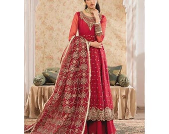 Pakistani Bridal Dress | Red Embroidered Organza Pishwas –  Indian Wedding Outfit, Luxury Festive  Wear
