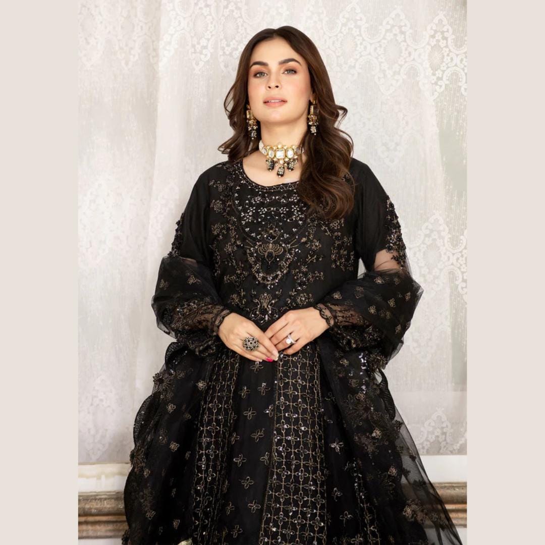 Black Embroidered Maxi Set | Indian Pakistani Wedding & Party Wear