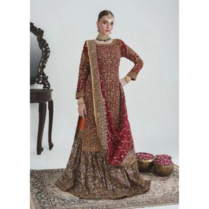 Abito da sposa / Set Lehenga rosso / Kameez, Dupatta e Potli ricamati a mano / Matrimonio pakistano