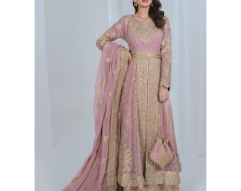 Embroidered Chiffon Silk Pakistani Maxi Dress | Wedding Party Outfit