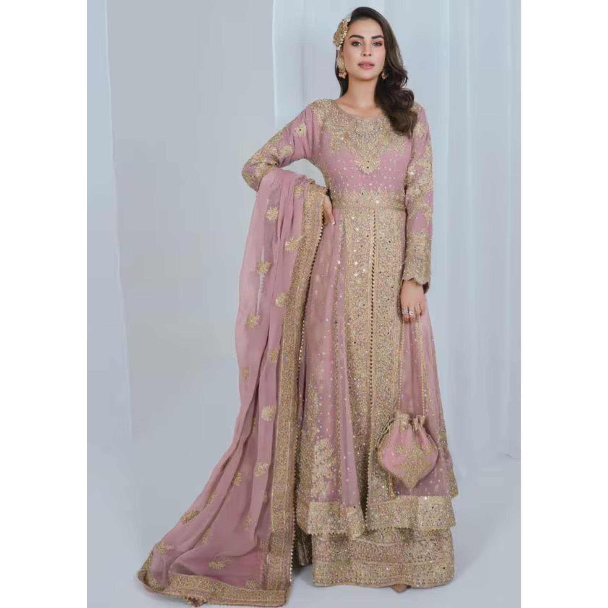 indian embroidered chiffon maxi dress Handwork Heavy Embroidered Navy Blue Chiffon Maxi Dress (DZ14839)   DressyZone.com