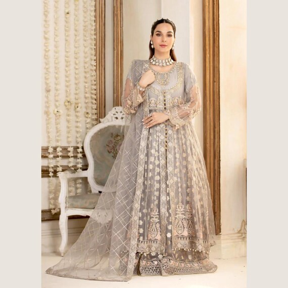 Gray Embroidered Pakistani Open Style Maxi Party Wear Elegant Ethnic Dress  - Etsy