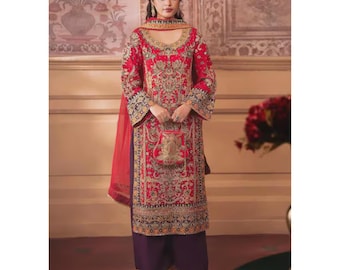Vestido Eid pakistaní / Salwar Kameez de seda bordada / Traje de boda
